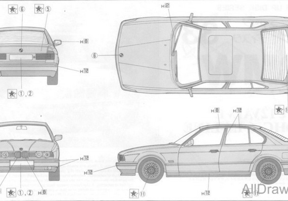 BMW 5 series E34 (БМВ 5 серии Е34) - чертежи (рисунки) автомобиля